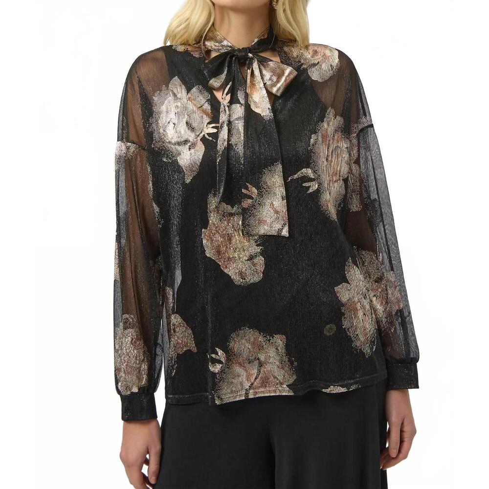 NEW JOSEPH RIBKOFF knit foiled v-neck 3/4 cuffed sleeves top